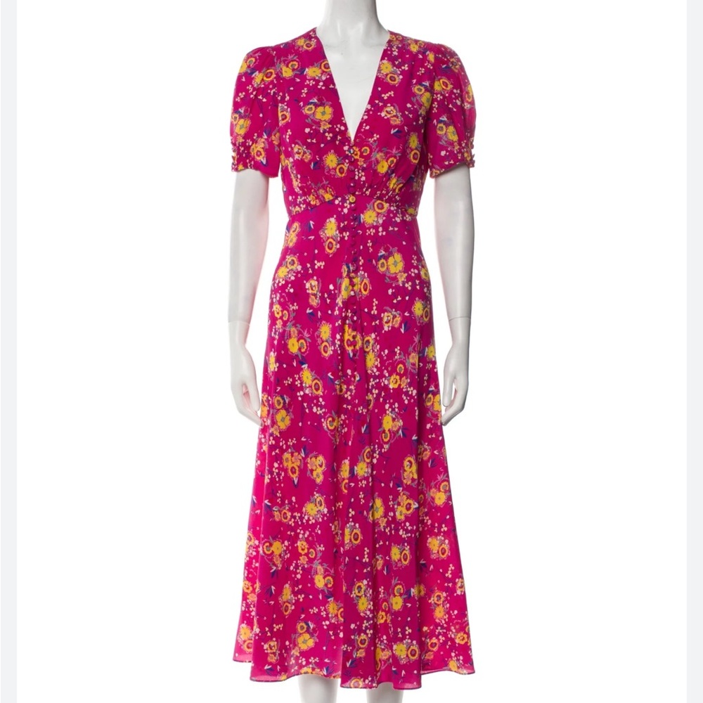 Saloni Floral Midi Skirt in Bright Fuchsia Pink